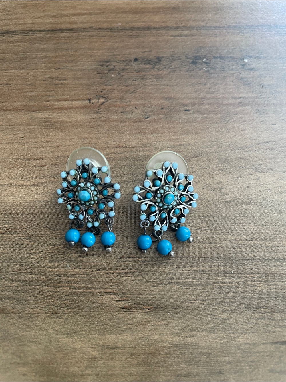 Turquoise Floral Dangle Earrings - Blue Statement Jewelry